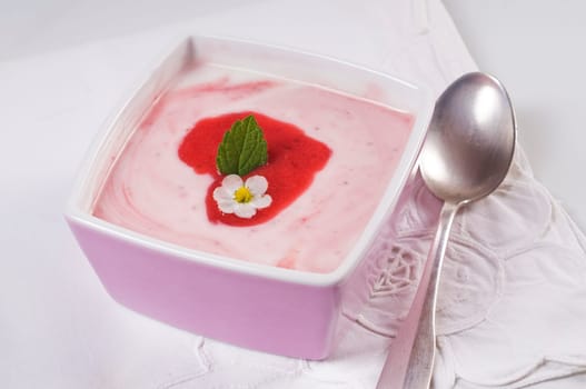 Strawberry curd in pink bowl