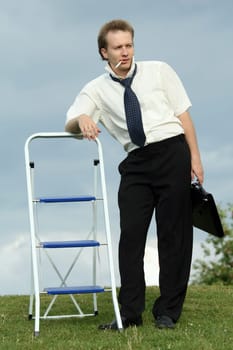 smoking man with ladder