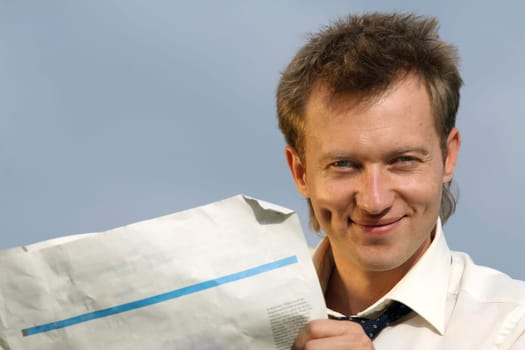 man with blank newspaper