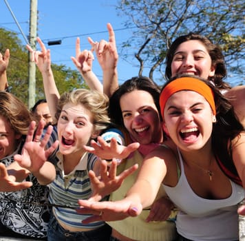 Happy spectators and fans