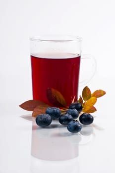 Blueberry tea on white background