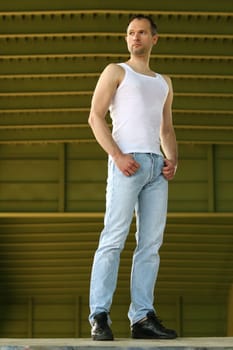 portrait of fashion man in undershirt