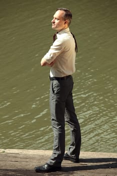 man on the wooden pier