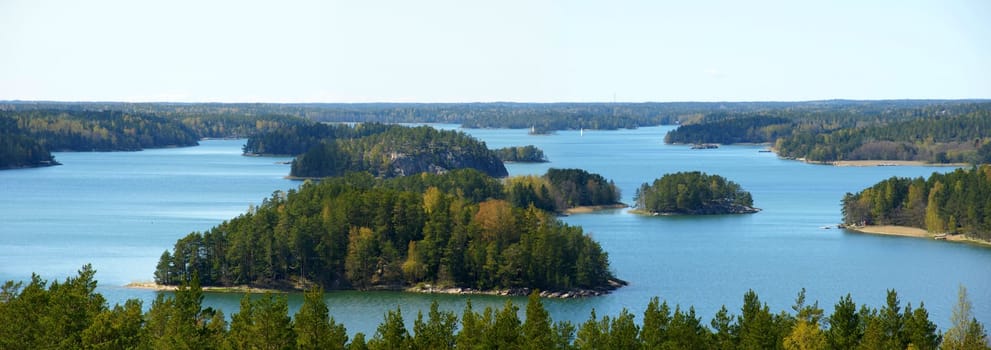 south of Turku,Finland. Even if it seems like there is mainland in the background - they are all islands. There are 20,000 islands in the archipelago off Turku. View from the highest point,Kasberget near Nagu.