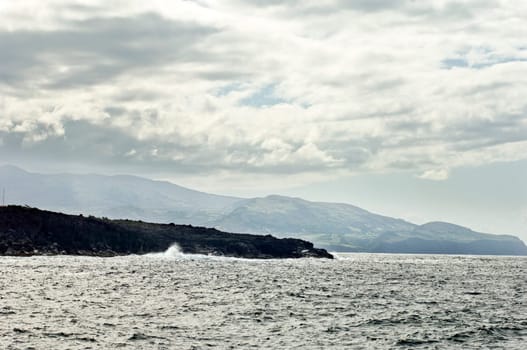 Volcanic coastline in  Azores