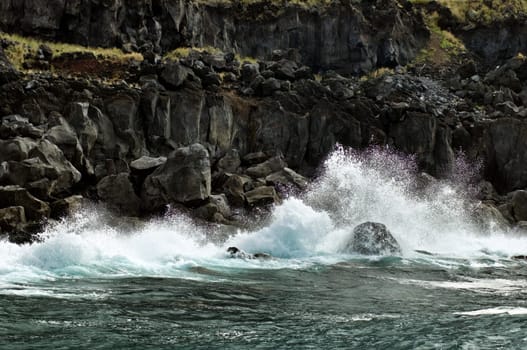 Volcanic coastline in  Azores