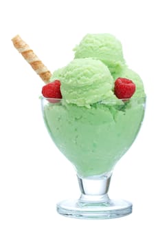 Ice cream in glass bowl