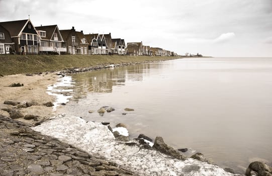 Old Dutch fishing village at the lake