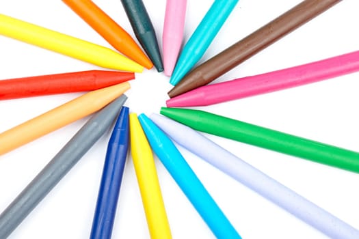 Colored wax crayons