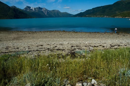Fjord,blue sky and mountains