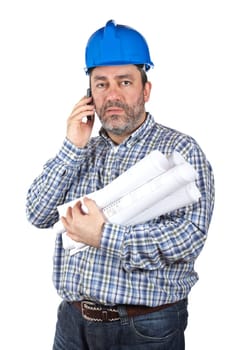 Construction worker talking with phone