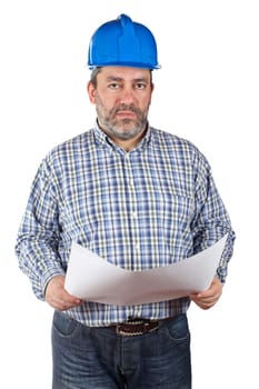 Construction worker hbolding blueprints