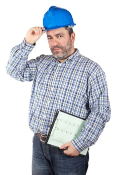 Construction worker holding blueprints