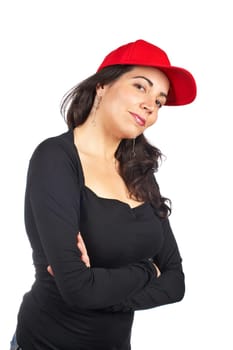 Casual woman with a red cap