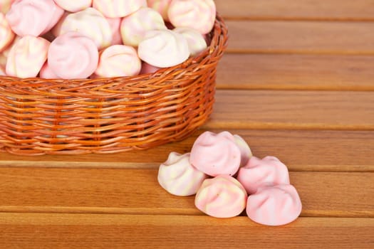 Pink marshmallows in the basket