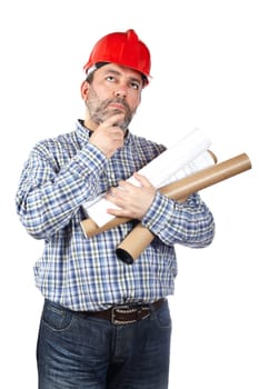 Construction worker thinking