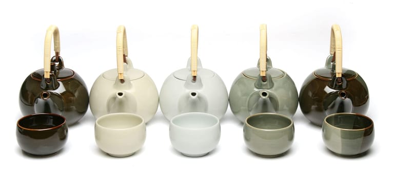 Various teapots and tea cups