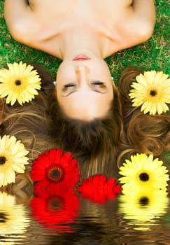 Brunette in flowers
