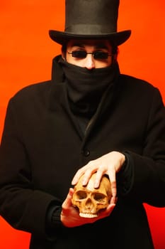 Man with skull