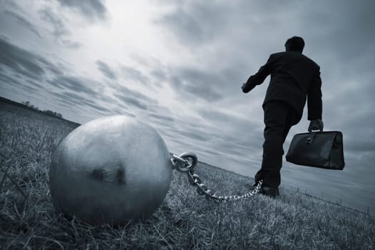Businessman with ball and chain