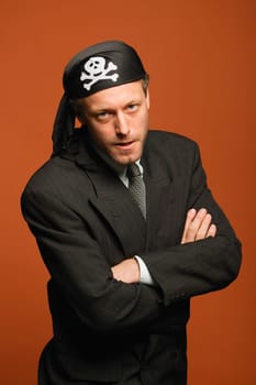 A man playing the part of a pirate