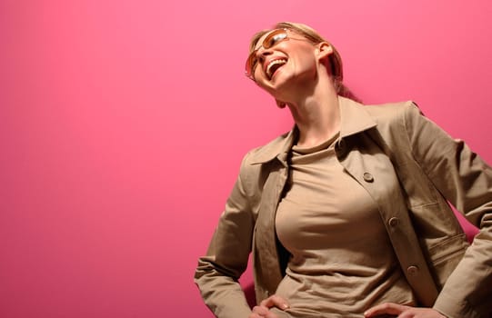 Female model laughing out loud