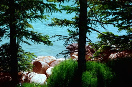 A shoreline of a body of water