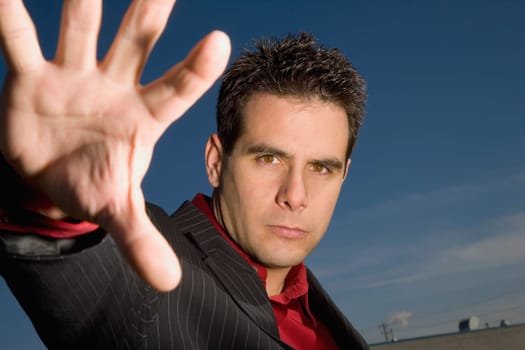 Man with outstretched arm