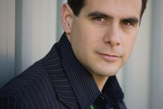Man in pinstriped clothing