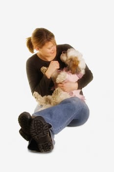 Woman holding a dog