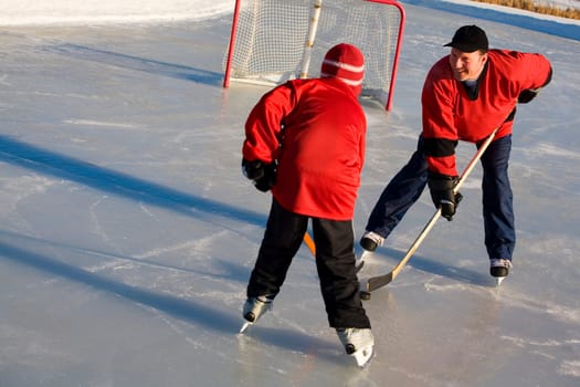Playing hockey