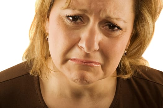 Middle aged woman looking sad