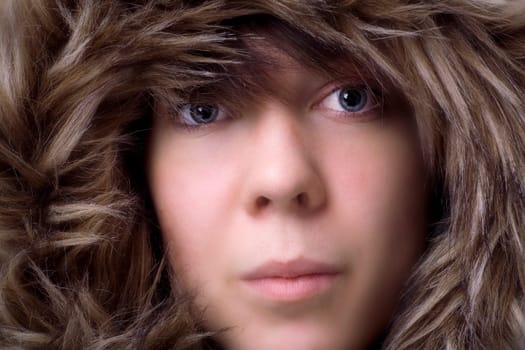 Portrait of woman with furry coat