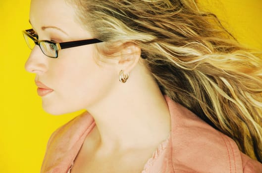 Model wearing trendy glasses