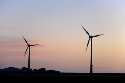 Wind turbines,evening