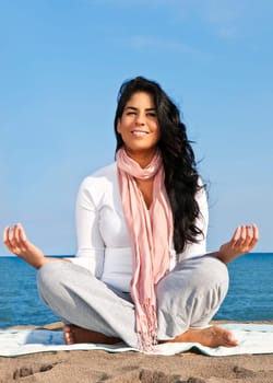 Young native american woman meditating