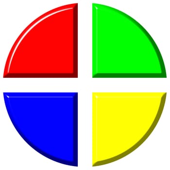 3d colorful pie chart with four equal portions