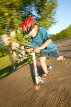 Pushing a scooter
