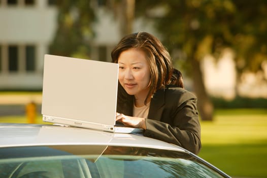 Businesswoman does last minute preparations
