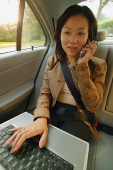Woman talks on cell phone