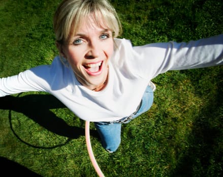Woman plays with hoop