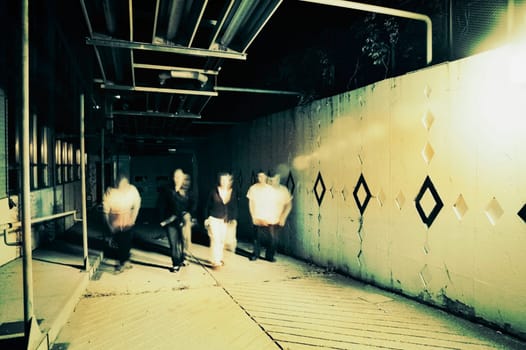 A group walks underground