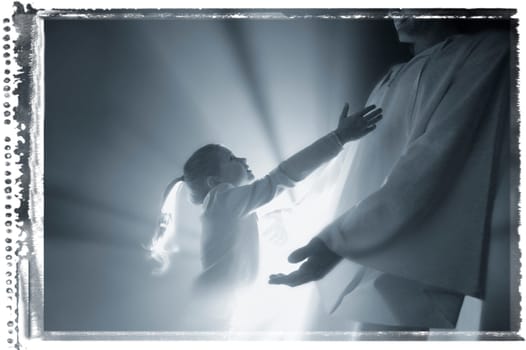 Child runs into the arms of Jesus