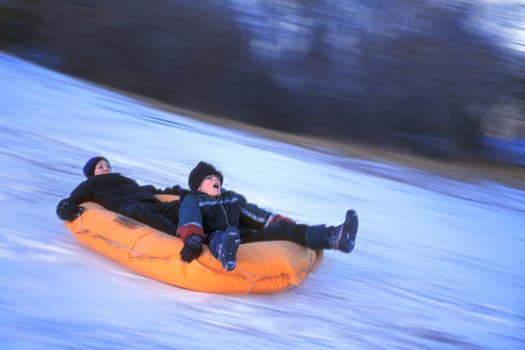 Two children on a raft