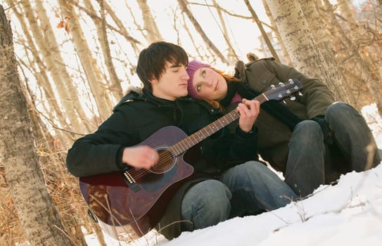 Couple listen to music
