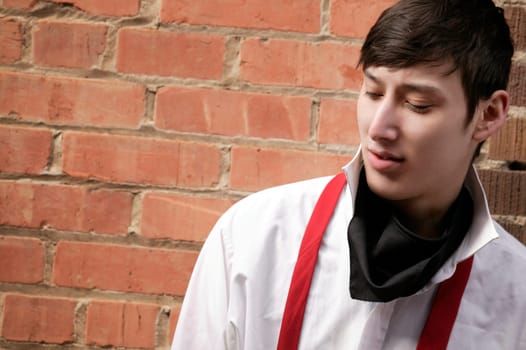 Man with red suspenders