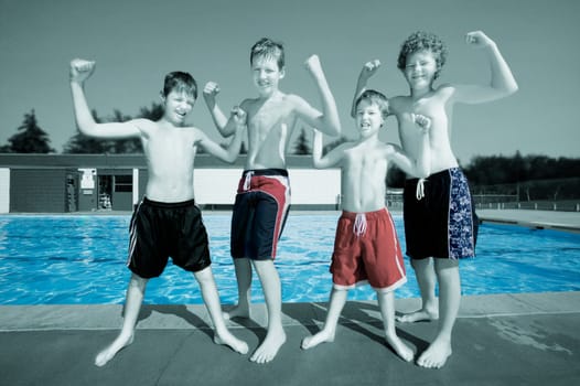 Kids flexing muscles