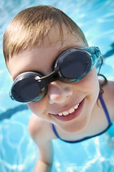 Child wears goggles