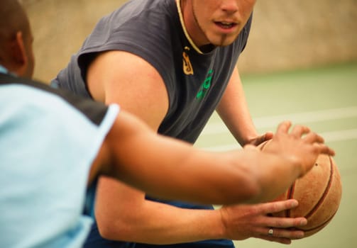 Playing basketball