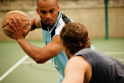 Playing basketball
